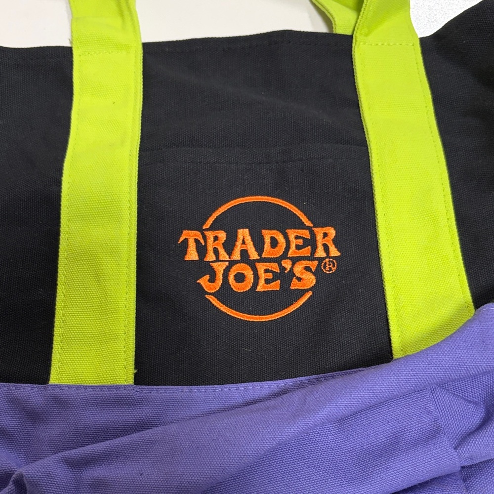 Trader Joe's Black Tote with Lime and Purple